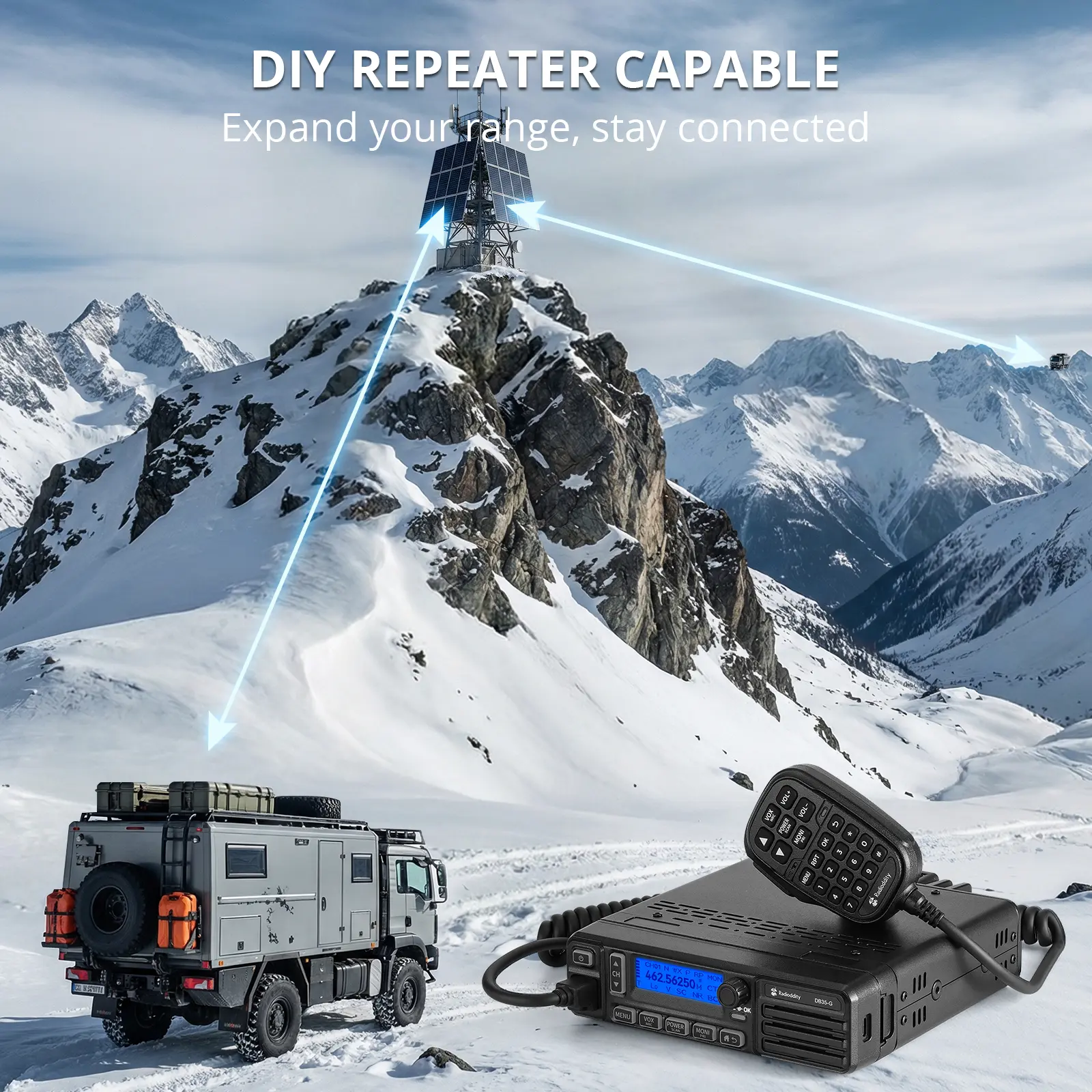 Radioddity DB35-G GMRS Mobile Radio | 35W | Detachable Faceplate | NRC Noise Reduction | 7-Color LCD Display | Programming Cable | UHF/VHF Receiver - Image 13