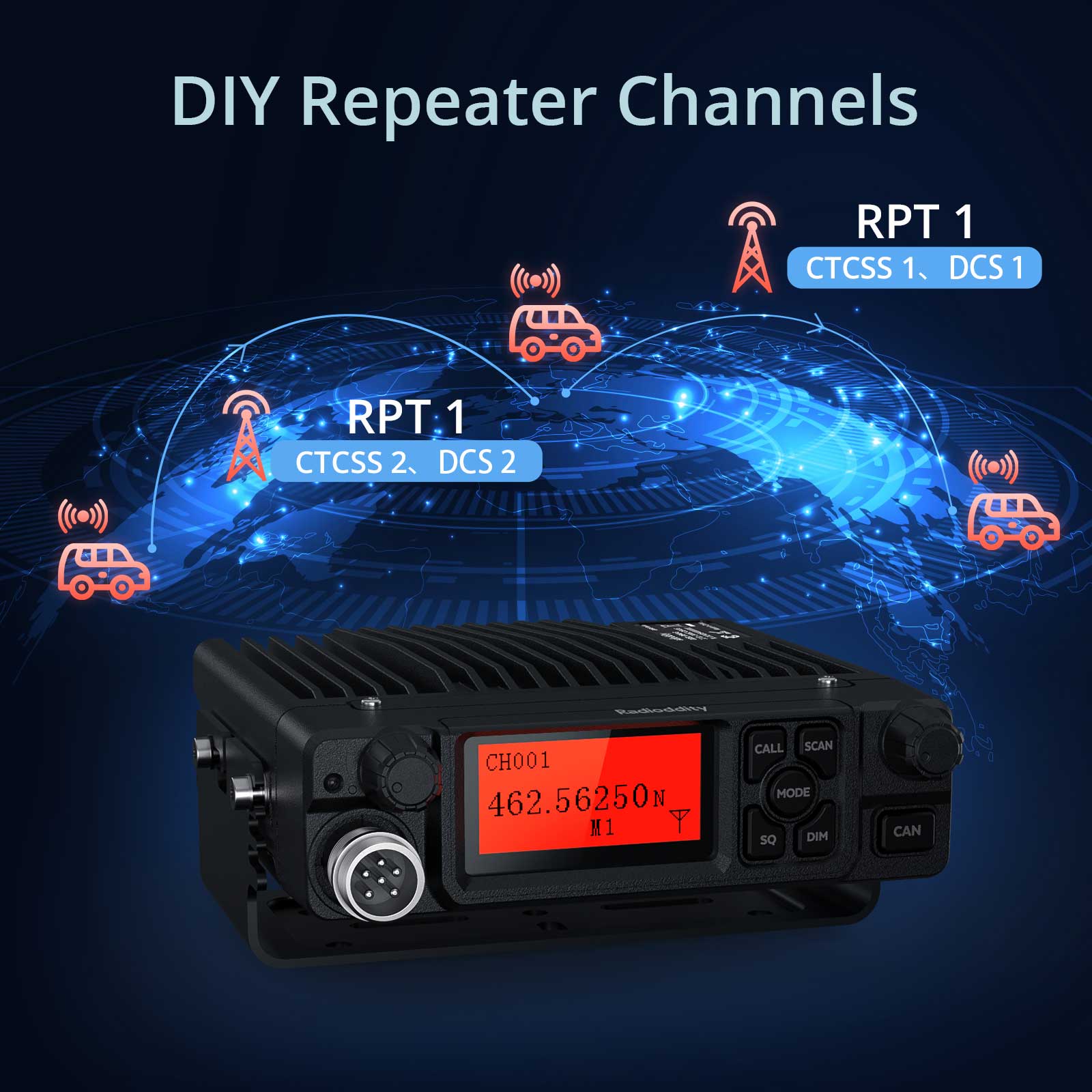Radioddity DB40-G GMRS Mobile Radio | 40W | Repeater Capable | 199 Channels | UHF Scanning Receiver | Support CHIRP Programming - Image 4