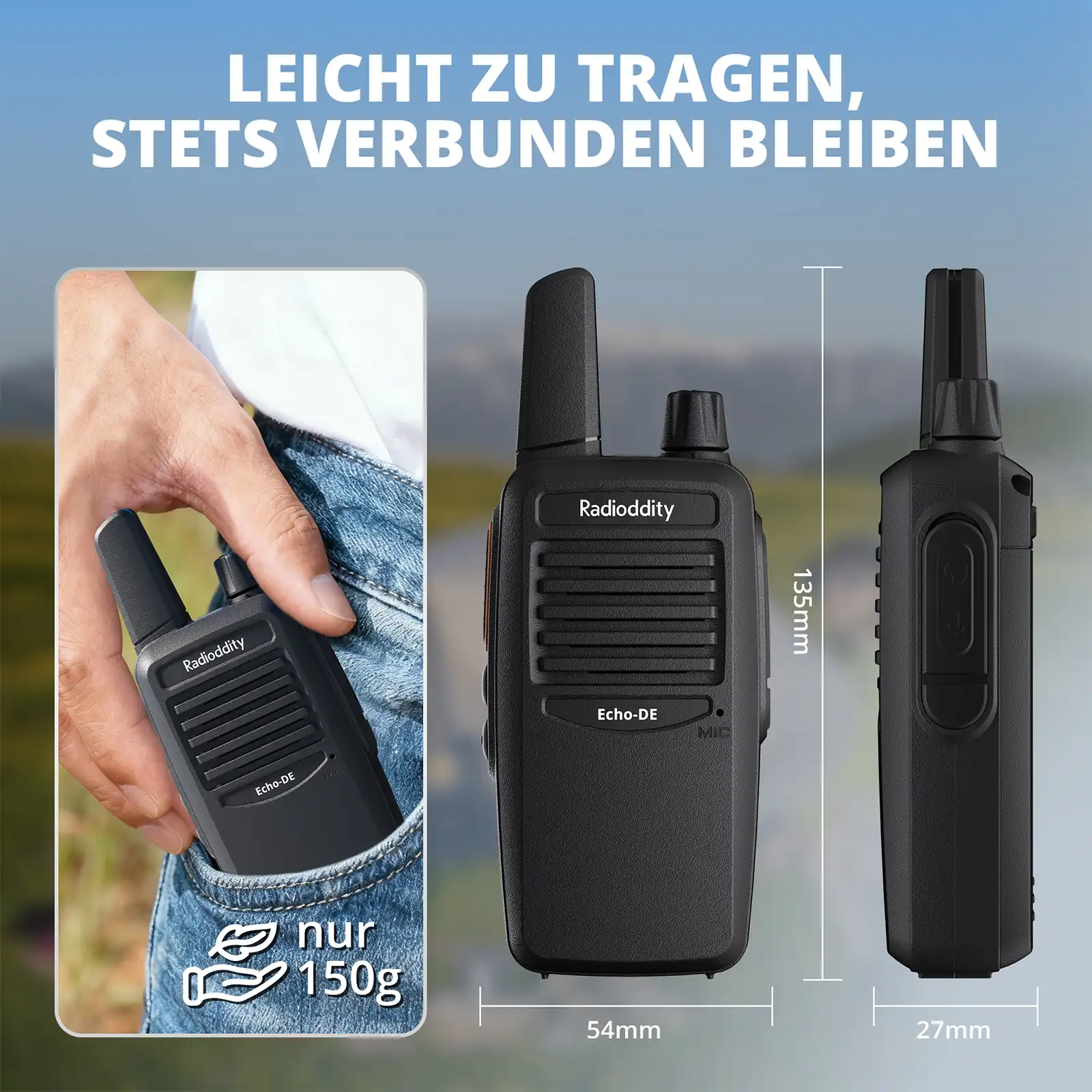 Radioddity Echo-DE/IT PMR446 Radio | German/ltalian Voice Prompts | Lightweight | 1200mAh Battery | USB-C Charging | VOX | Ideal for Hiking/Camping - Image 6
