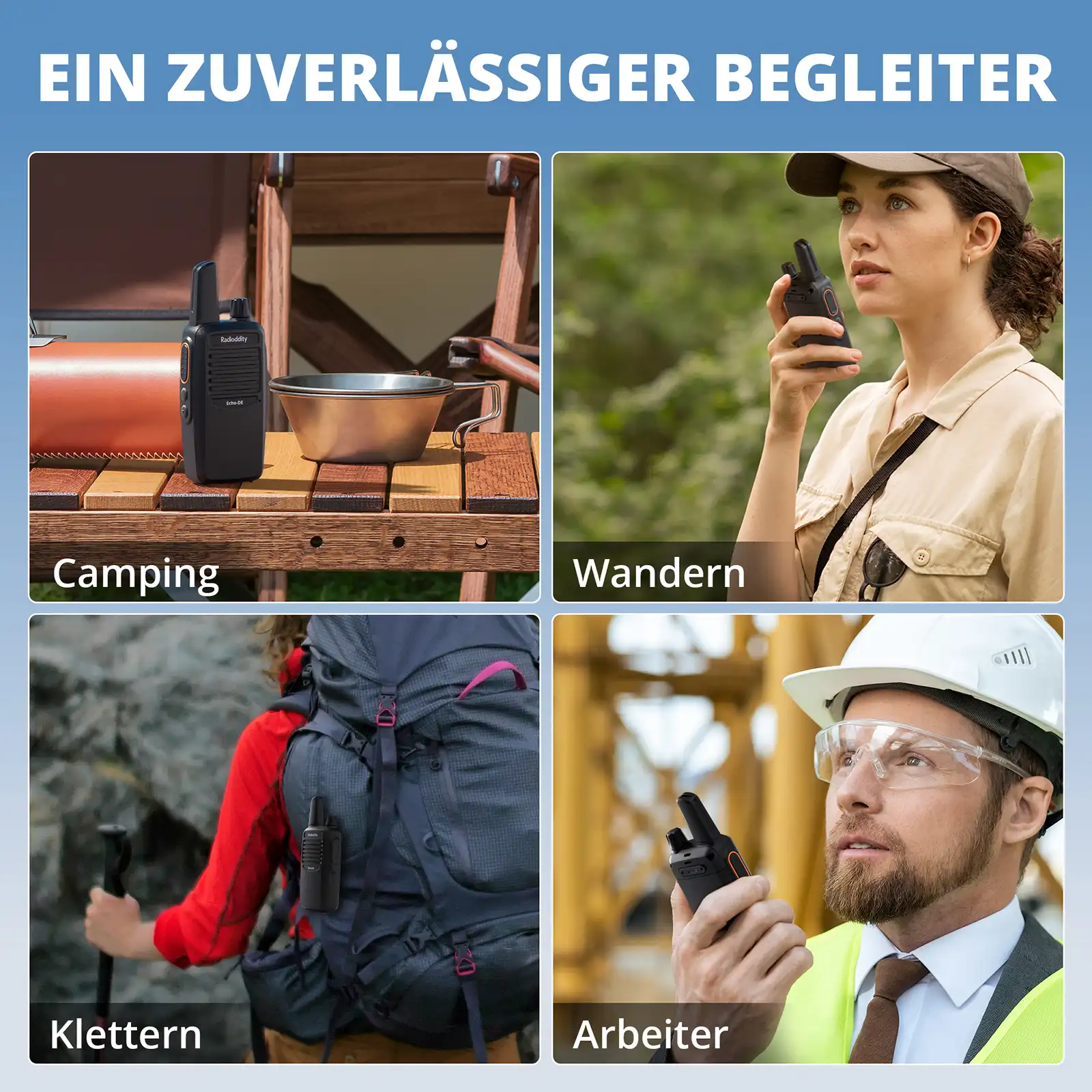Radioddity Echo-DE/IT PMR446 Radio | German/ltalian Voice Prompts | Lightweight | 1200mAh Battery | USB-C Charging | VOX | Ideal for Hiking/Camping - Image 7