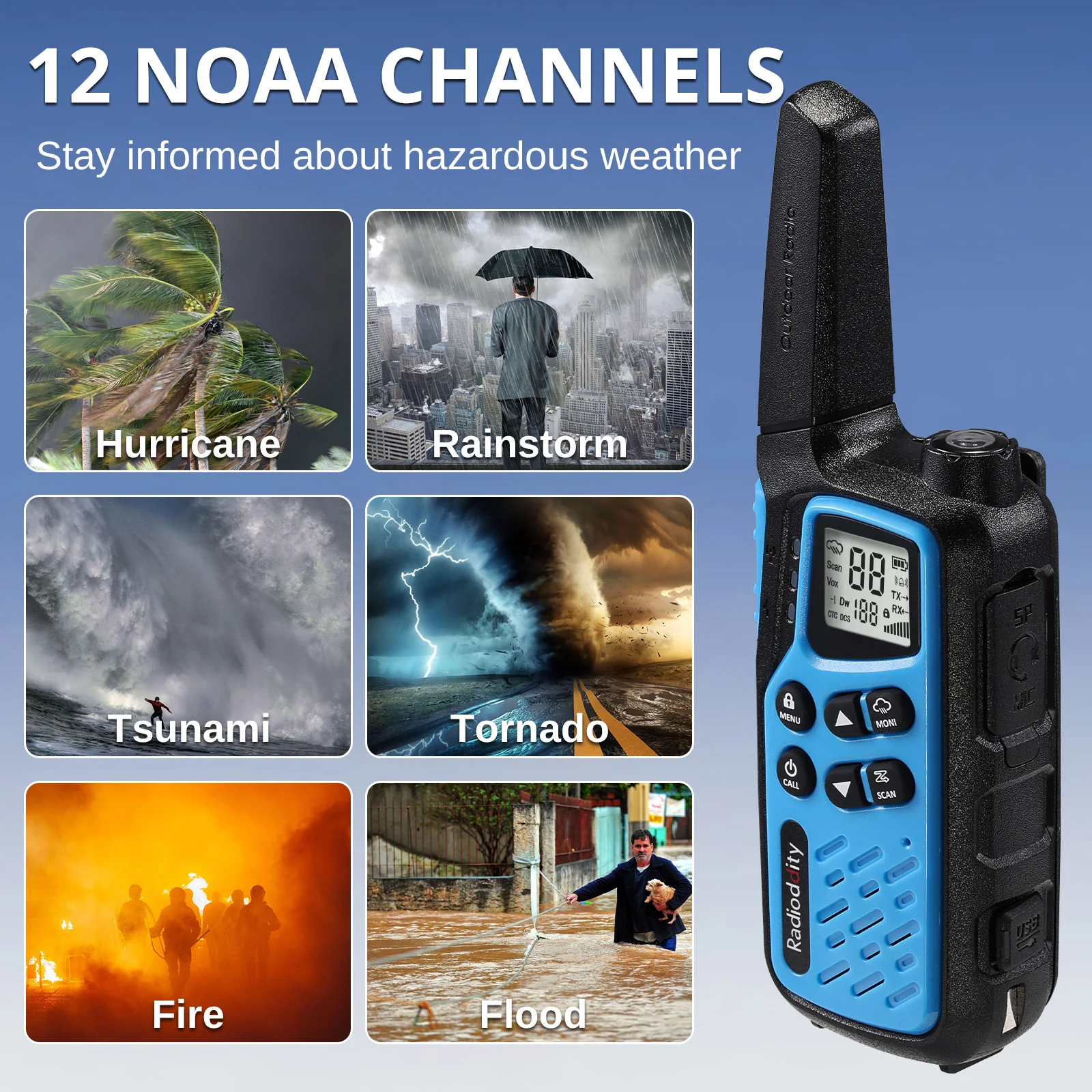 Radioddity FS-T7 FRS Radio | License Free | USB-C Charging | Dual Watch | VOX | Flashlight | NOAA - Image 3