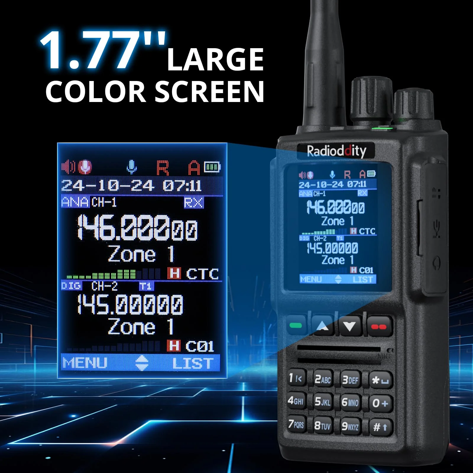 Radioddity GD-168 DMR | 5W | Dual Band Dual Mode | Satellite Communicate | Noise Reduction | 500K Contacts | Dual Battery & Antennas | Type-C Charge & Program - Image 4