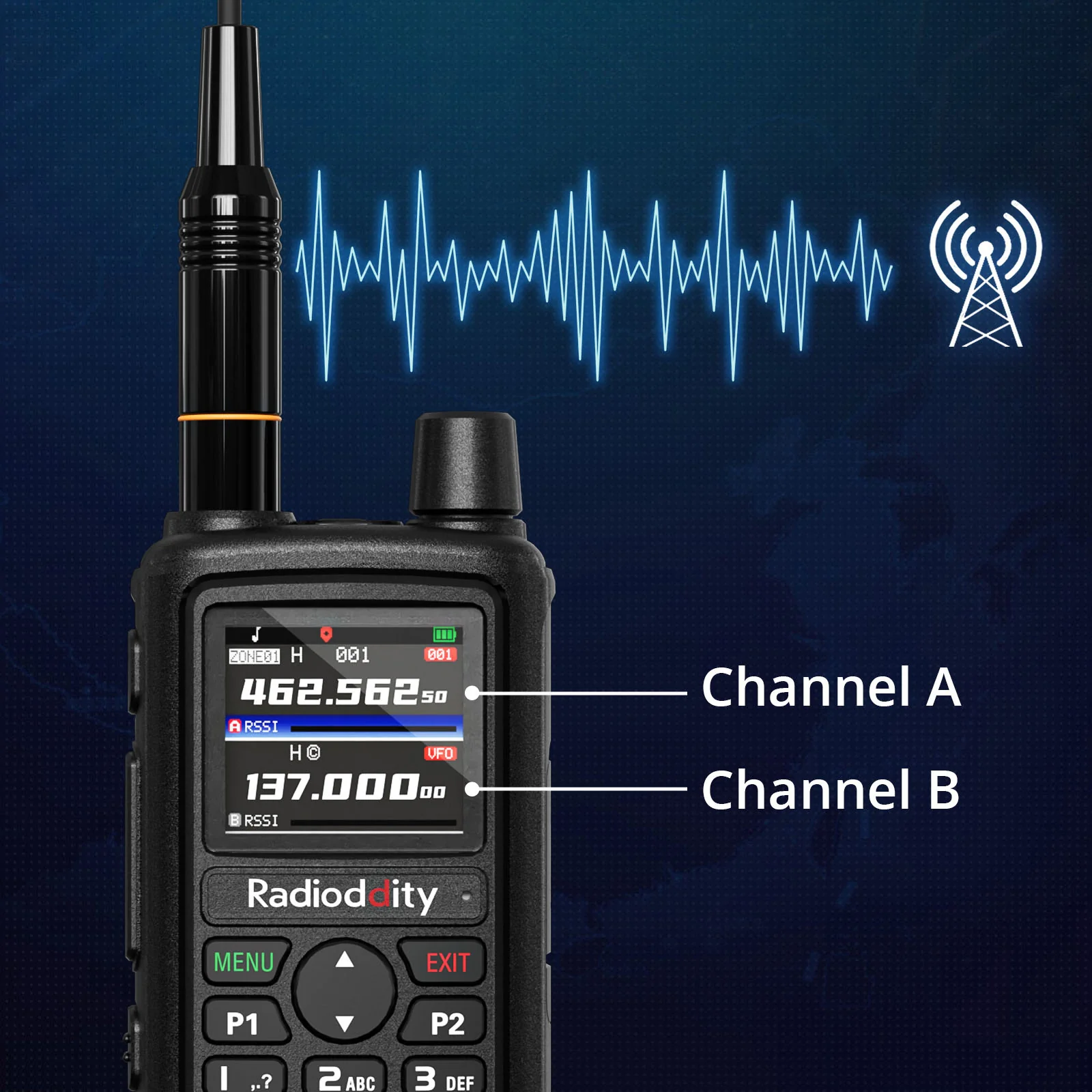 Radioddity GM-30 Plus GMRS Radio | 5W | 1000 Channels| GMRS Repeater | NOAA/UHF/VHF/Airband Scanner |  GPS Tracking | 2500mAh Battery | USB-C Charging | Support CHIRP Programming - Image 4