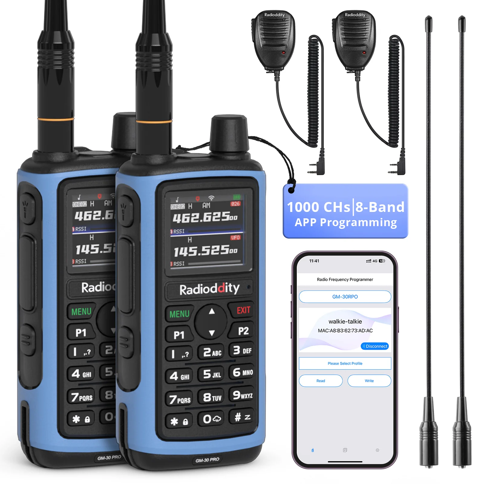 Radioddity GM-30 PRO GMRS Radio | 1.77" TFT Display | 1,000 Channels | APP Wireless Programming | UHF/VHF/ NOAA/FM/Airband RX | USB-C Charging | Frequency Copy | Support CHIRP Programming - Image 10