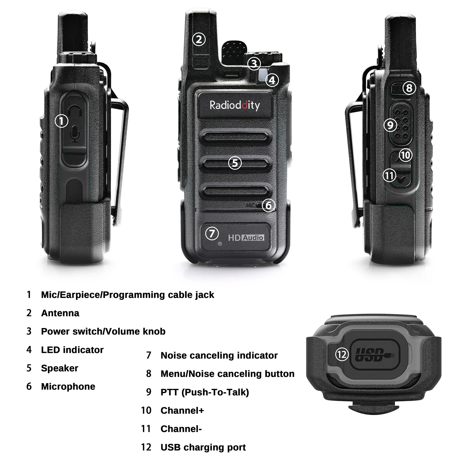 Radioddity GM-N1 GMRS Radio [1 Pair] | 3W | Noise Canceling | 3000mAh Battery | Repeater Capable [DISCONTINUED] - Image 3