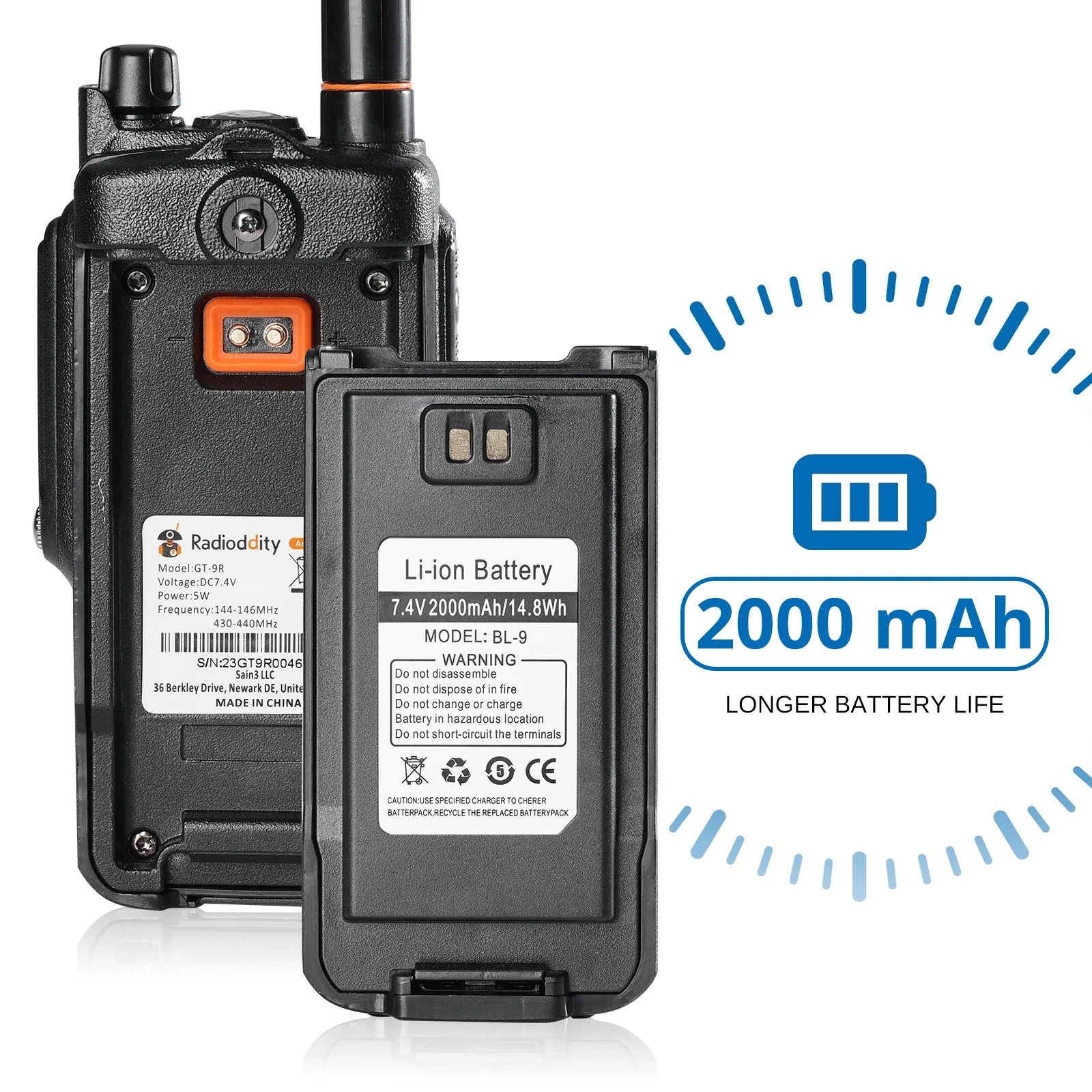 Radioddity GT-9R Dual Band Radio | 5W | IP67 Waterproof | 2000mAh | Customized EU Frequency - Image 3