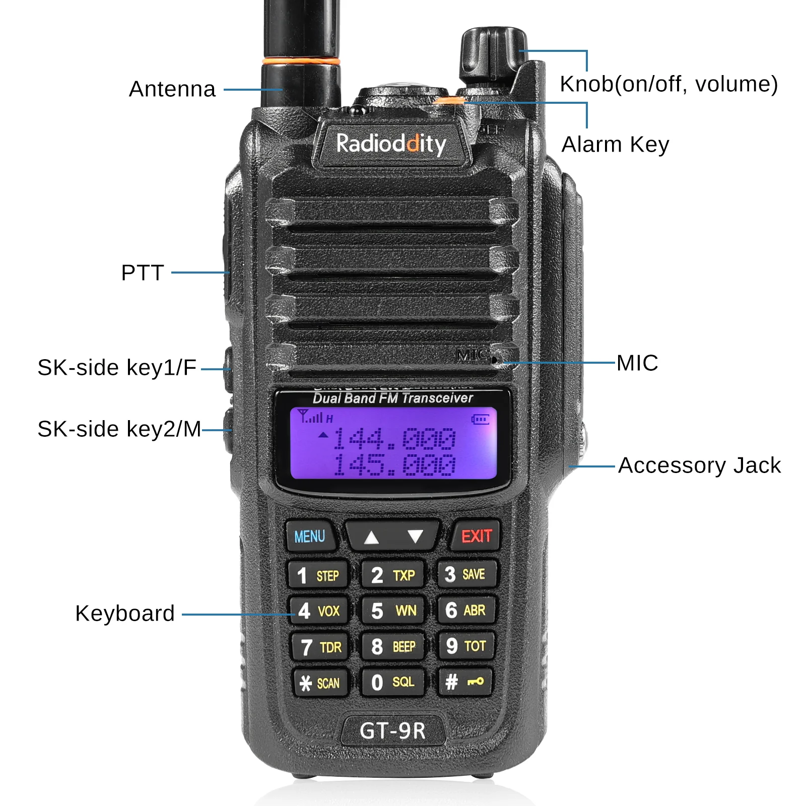 Radioddity GT-9R Dual Band Radio | 5W | IP67 Waterproof | 2000mAh | Customized EU Frequency - Image 5