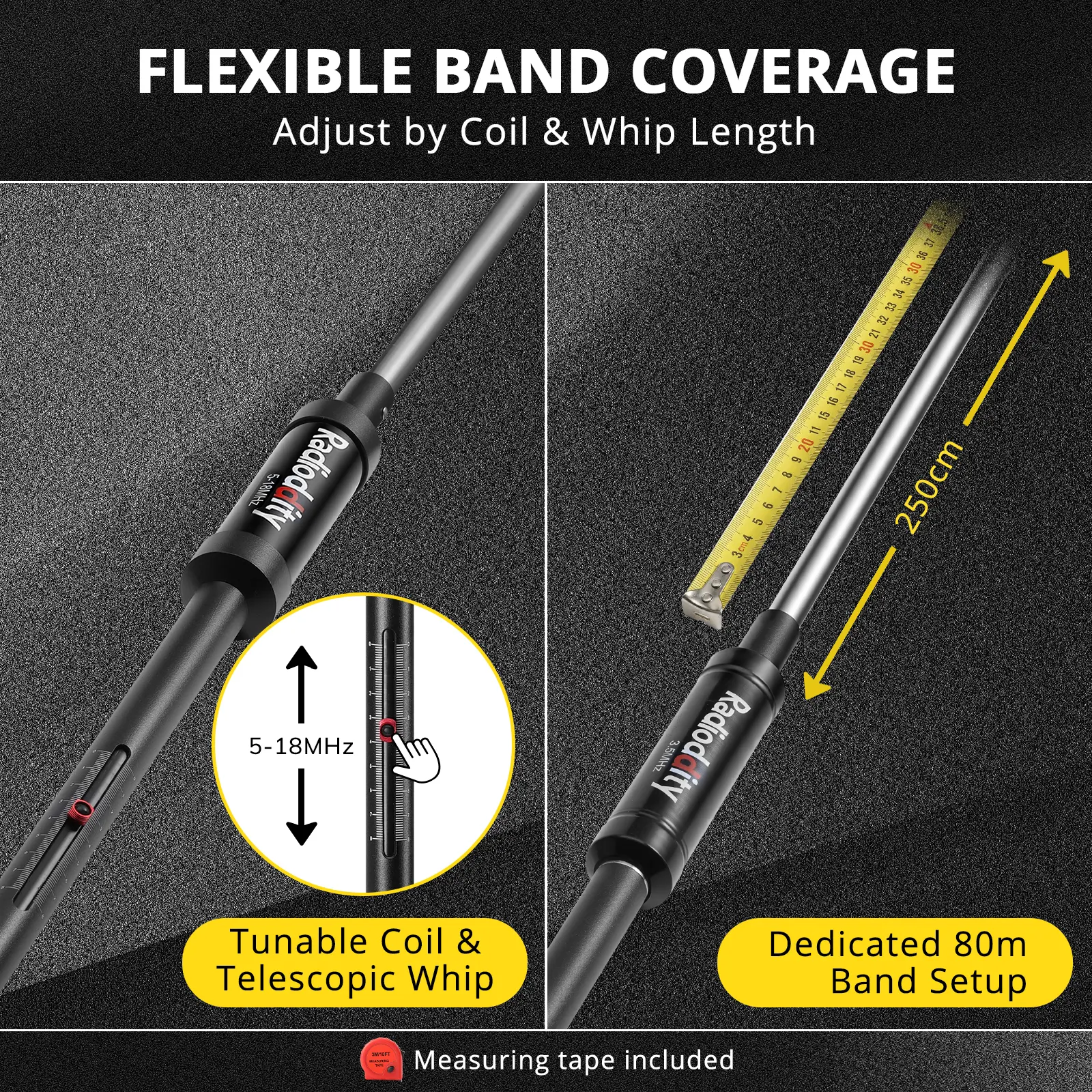 Radioddity HF-010 Portable HF Antenna | 80m-6m Full Band | All-Terrain Setup | SWR 1-1.5 | Quick-Tuning - Image 5