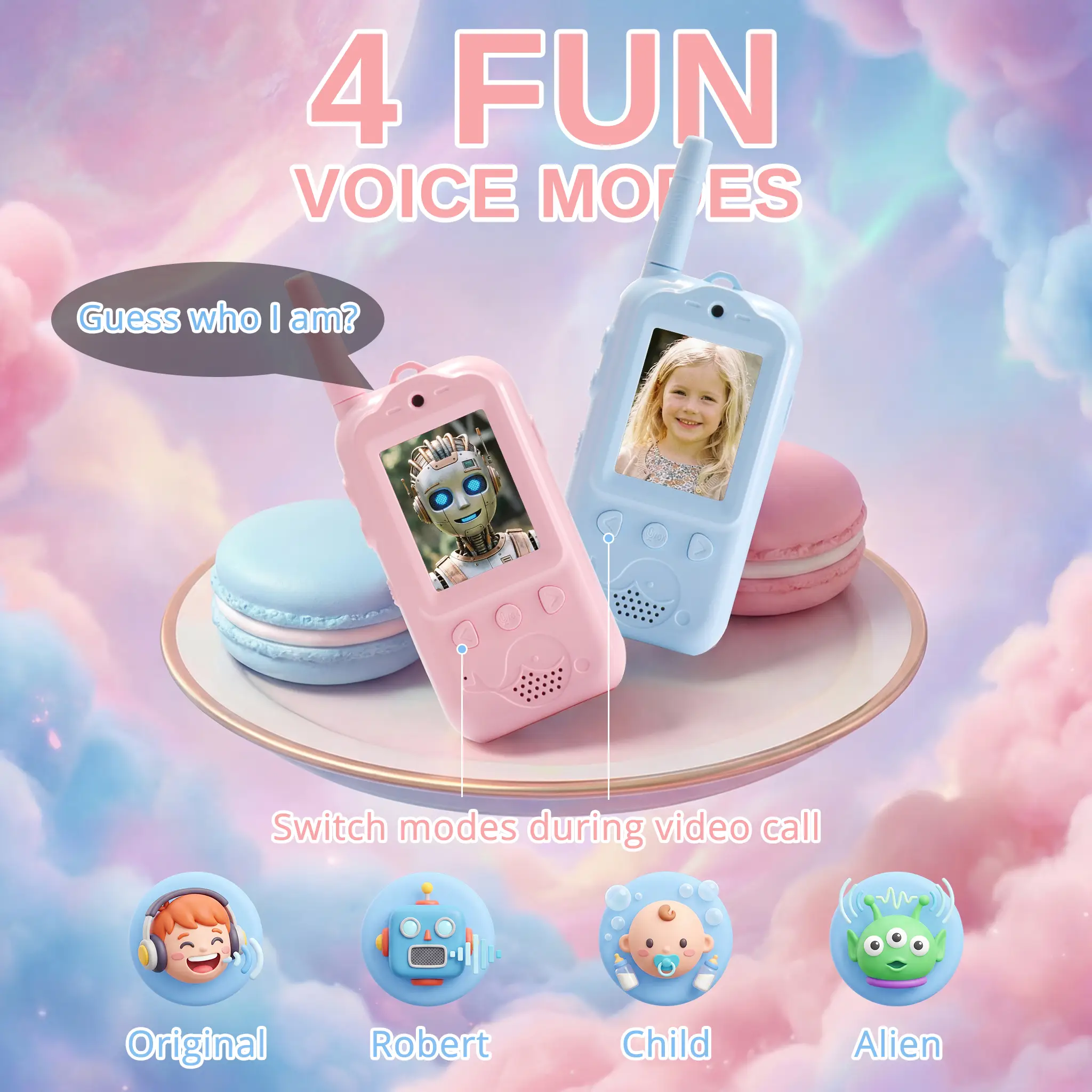 Radioddity KiddoTalk V1 Video Screen Walkie Talkies | 4 Fun Video Modes & Voice Effect | Toys for Boys&Girls - Image 4
