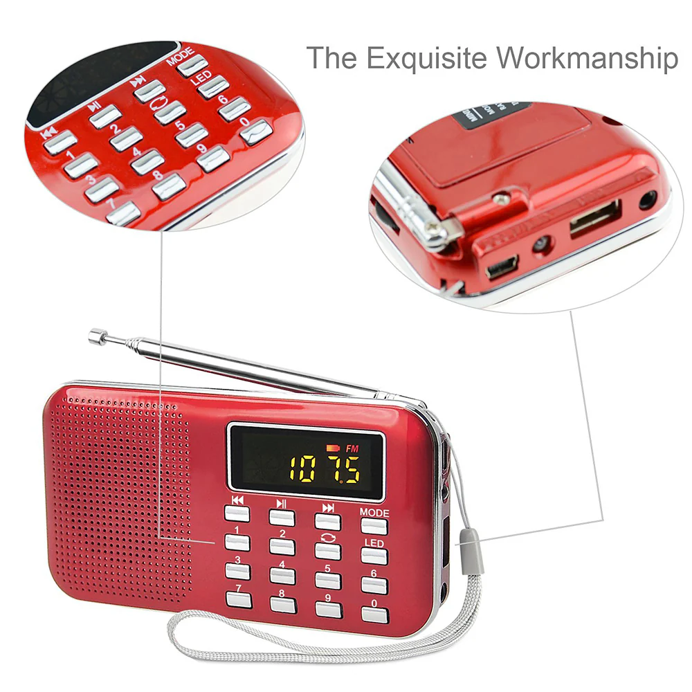 Radioddity L-908 Mini Digital FM LCD Radio, Red [DISCONTINUED] - Image 4