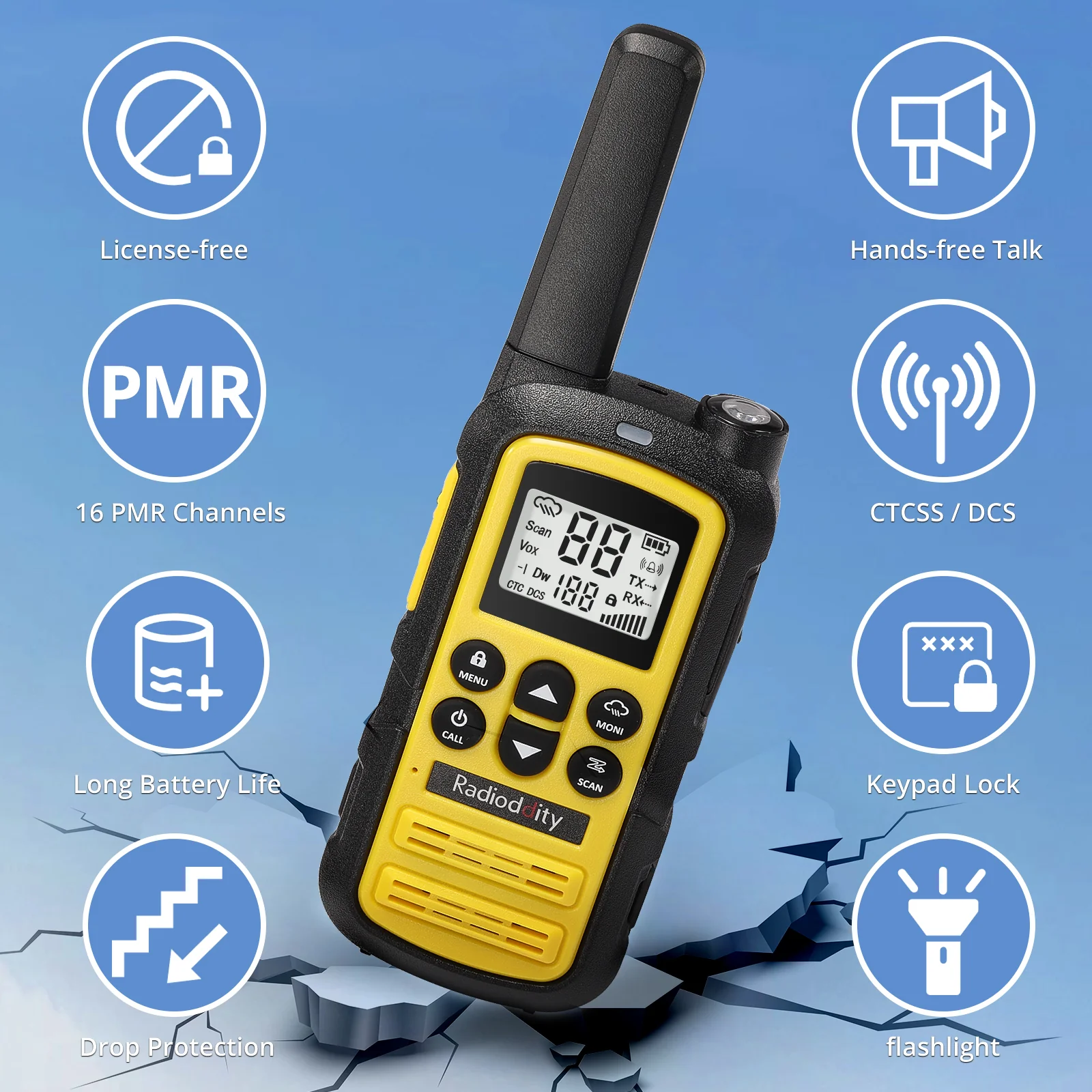 Radioddity PR-T6 PMR Radio | License-free | USB-C Charging | Dual Watch | VOX | Flashlight - Image 2