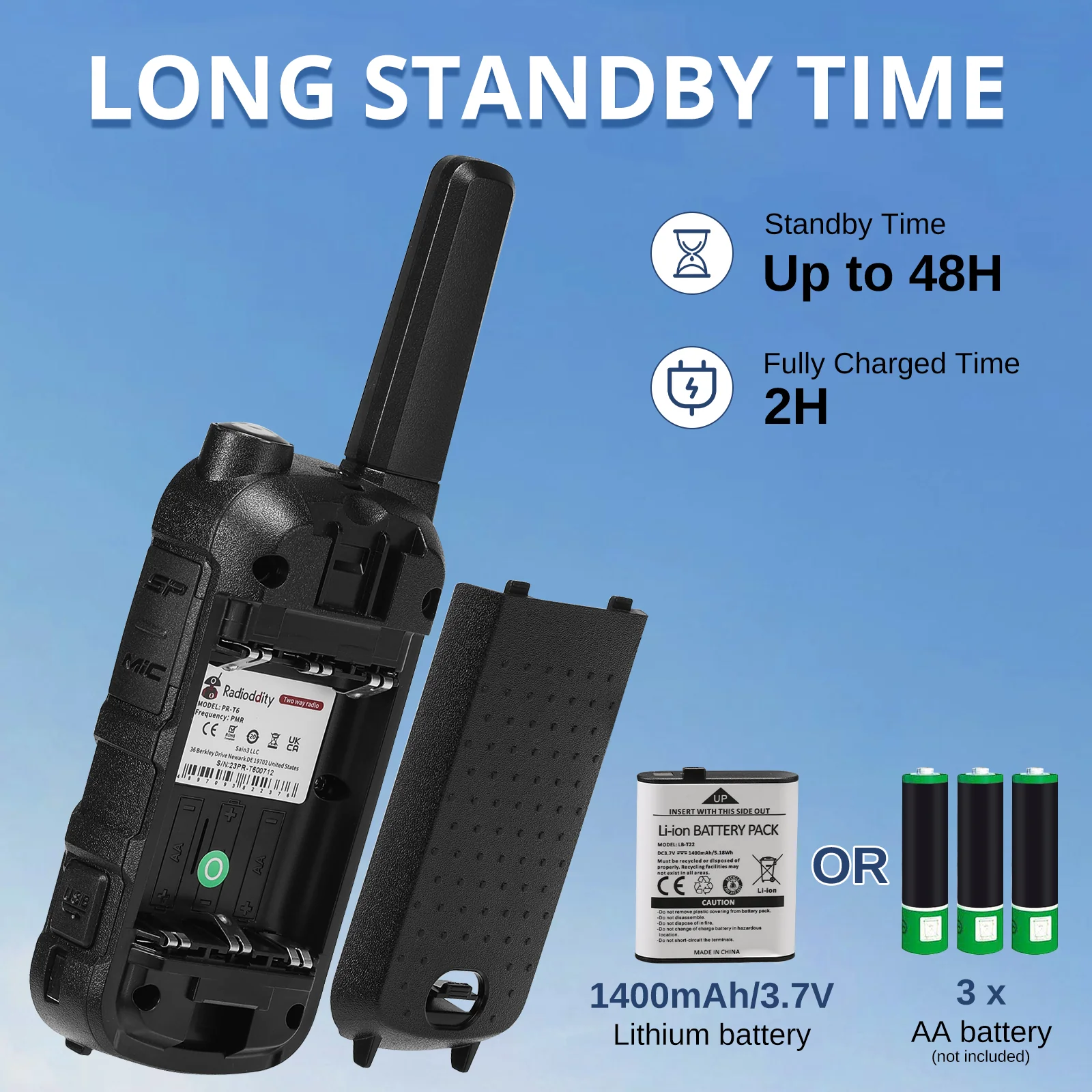 Radioddity PR-T6 PMR Radio | License-free | USB-C Charging | Dual Watch | VOX | Flashlight - Image 3