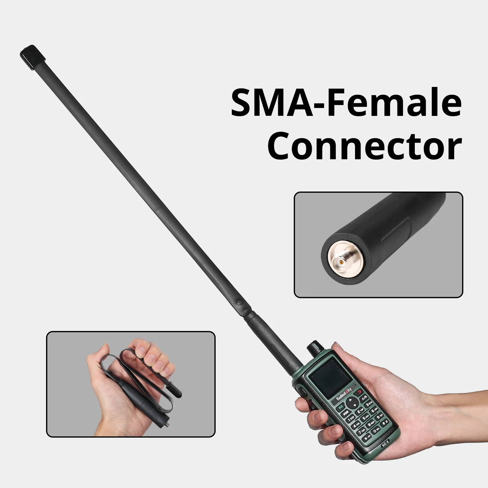 Radioddity RA10 High Gain Tactical Antenna | SMA-F | Dual Band VHF/UHF | 18.9“ Foldable Soft Whip - Image 3