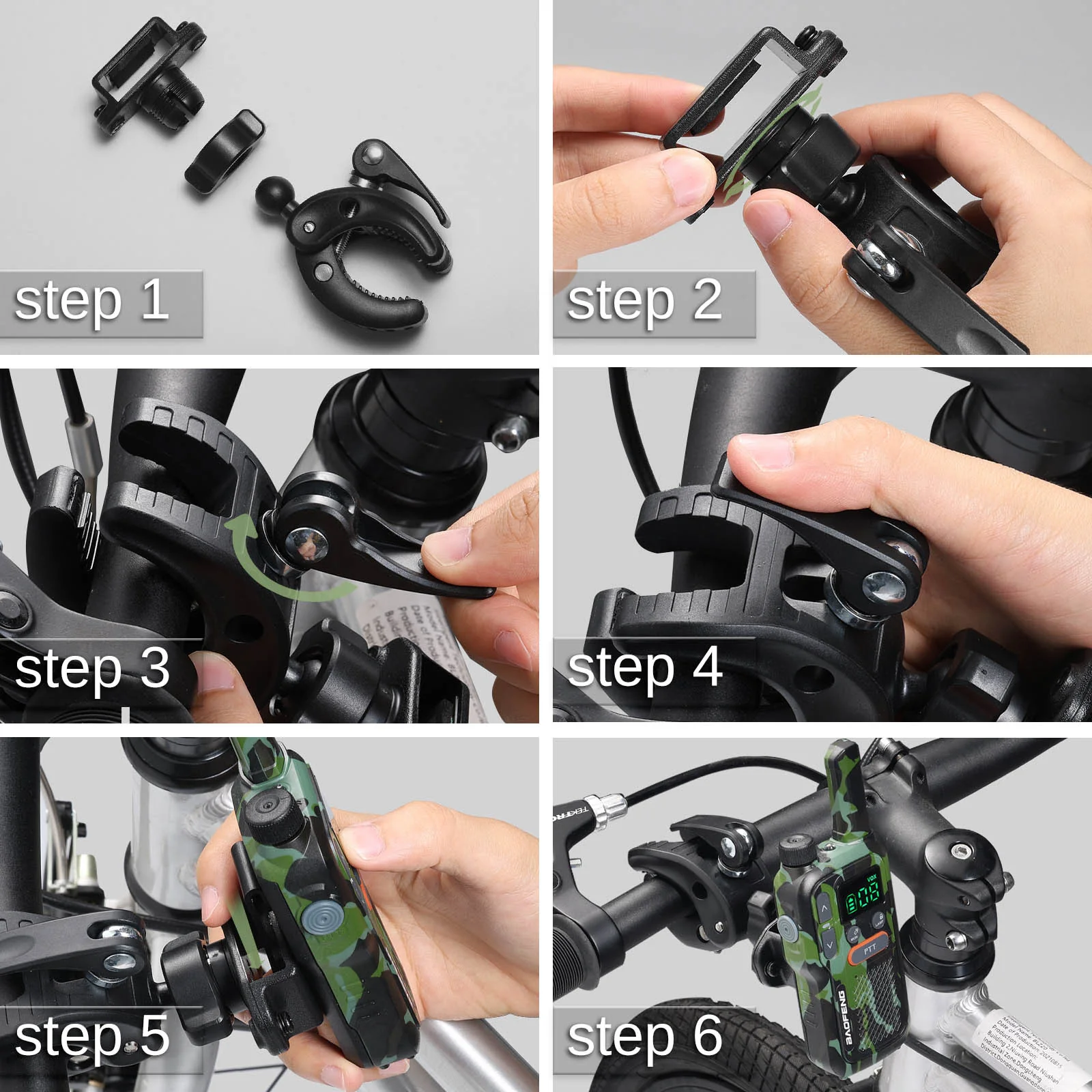 Radioddity RH3 Bike Two Way Radio Holder | Adjustable Clamp Size | Tool-Free Installation - Image 6
