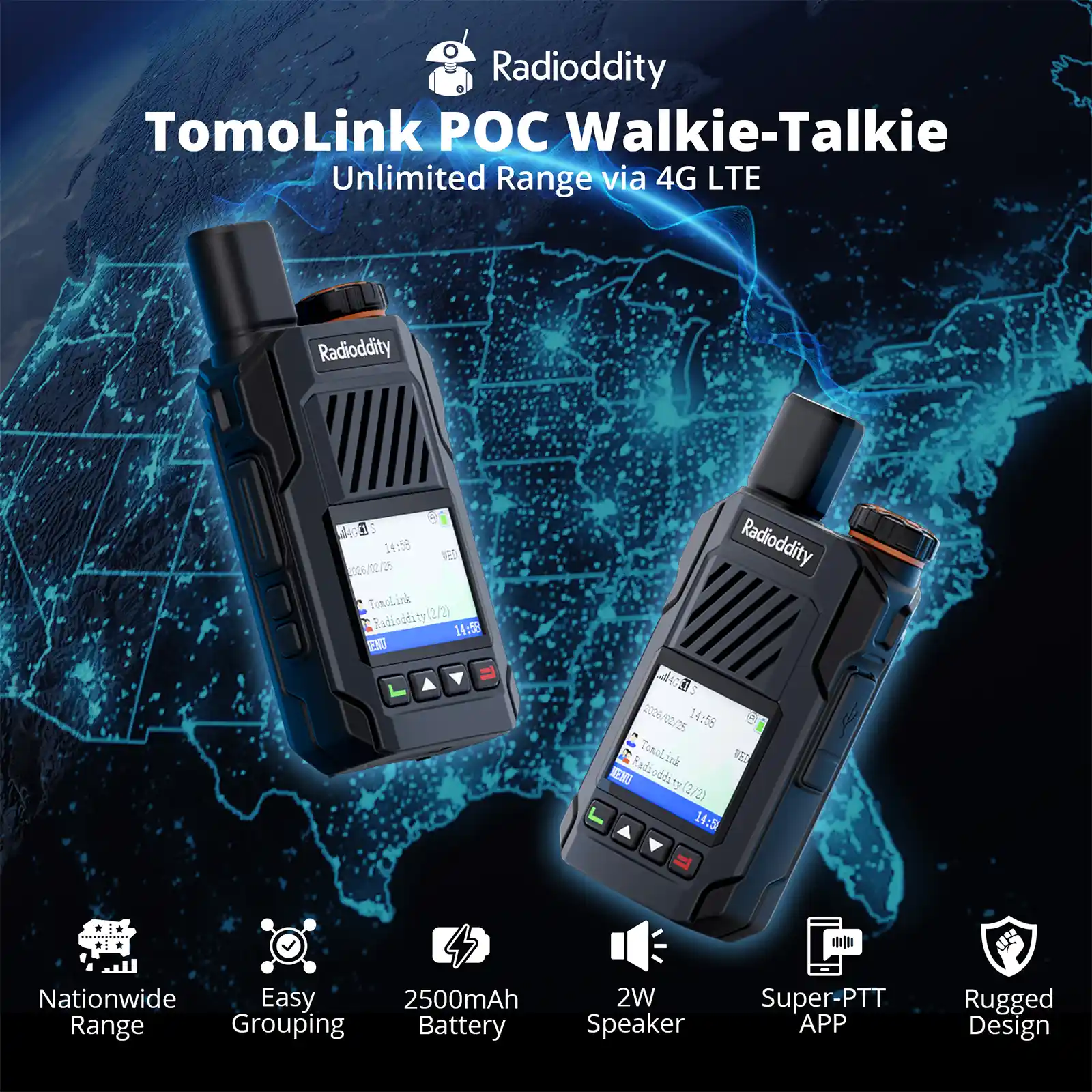 Radioddity TomoLink POC Radio | 4G LTE Coverage | Phone-to-Radio Talk via App | 2500mAh Battery | For Construction & Security - Image 9