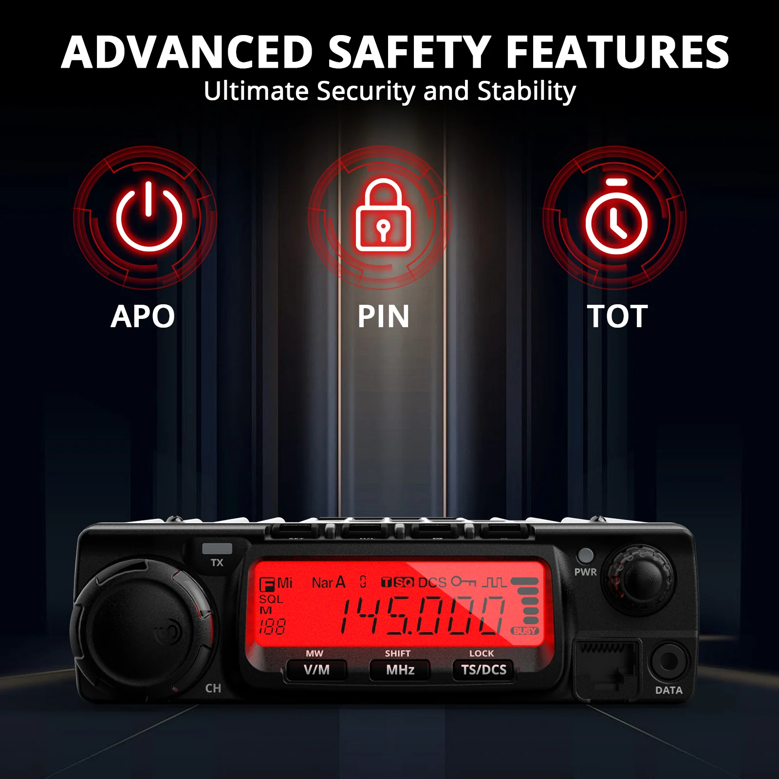 Radioddity VB70-B Mobile Radio | VHF | Max 70W | Bluetooth PTT | Background Noise Reduction | Air Band - Image 6