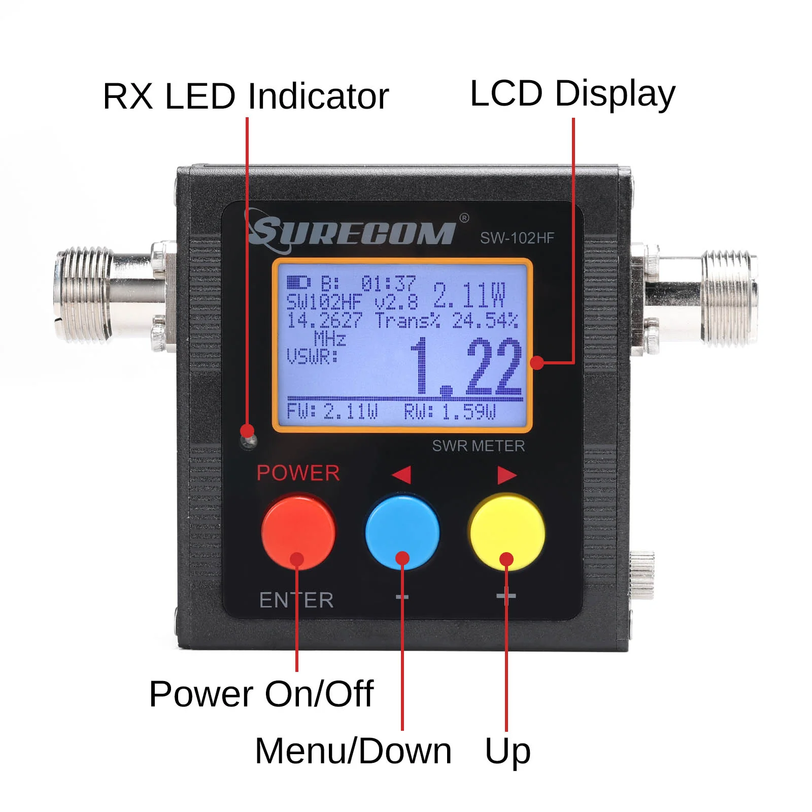 Surecom SW-102UV/SW-102HF  SWR Power Meter | Max 120W | Dual Band / HF Band - Image 3