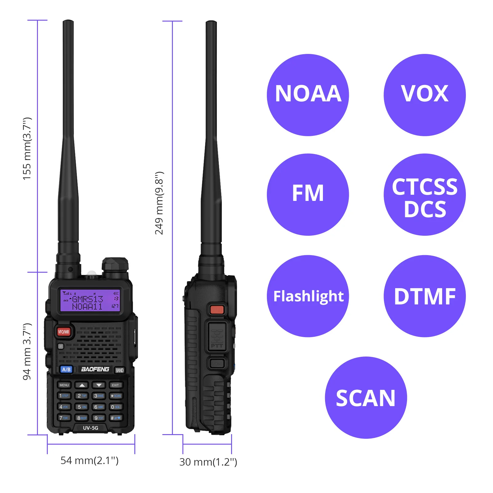 Baofeng UV-5X / UV-5G [1 Pair] GMRS Radio | 5W | Repeater Capable | NOAA Scan | Support CHIRP Programming - Image 10