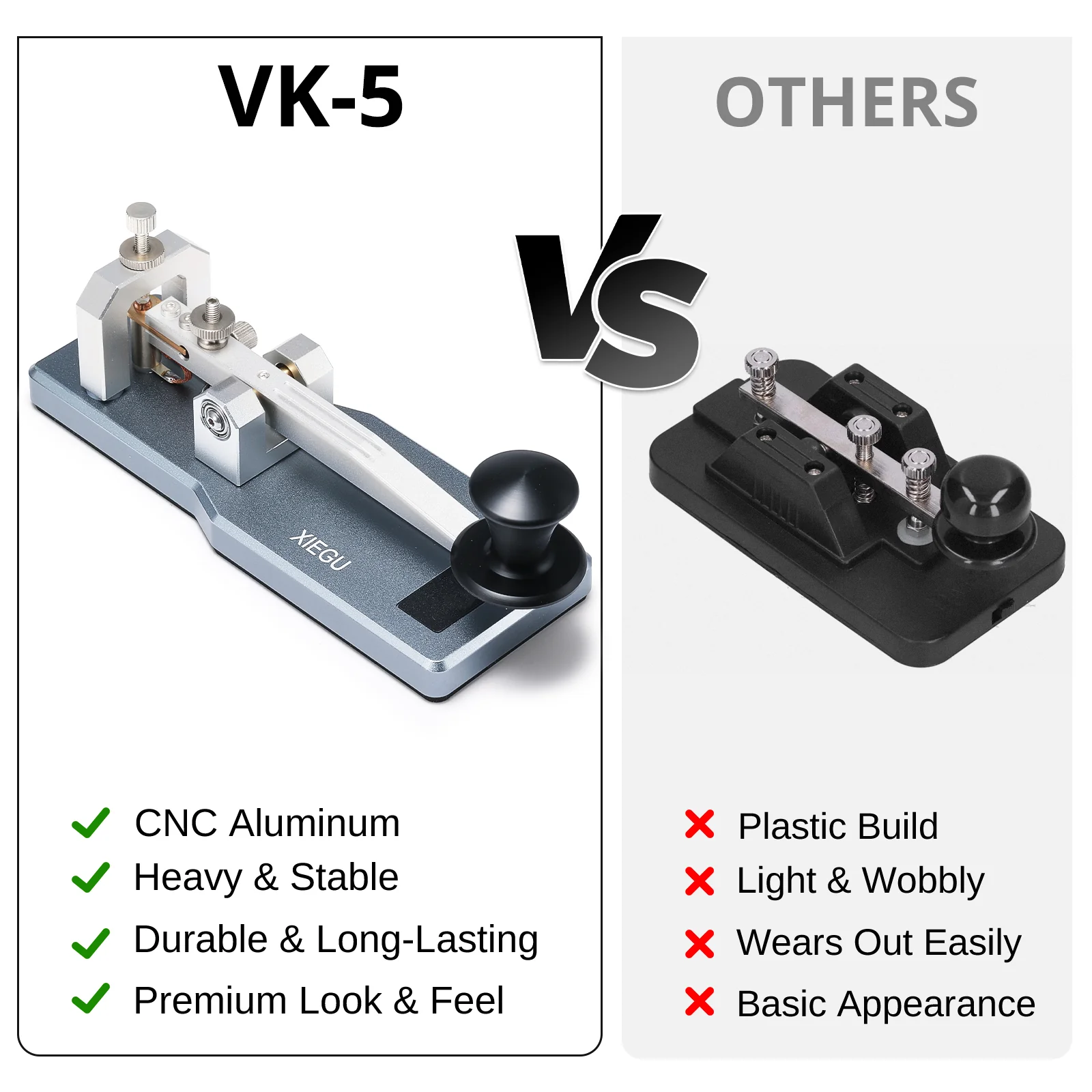 Xiegu VK-5 Mini CW Straight Key | Morse Code Key | 3.5mm Jack | Durable CNC Aluminum Base | for HF Transceiver G90 X6100 X6200 X5105 G106 - Image 6