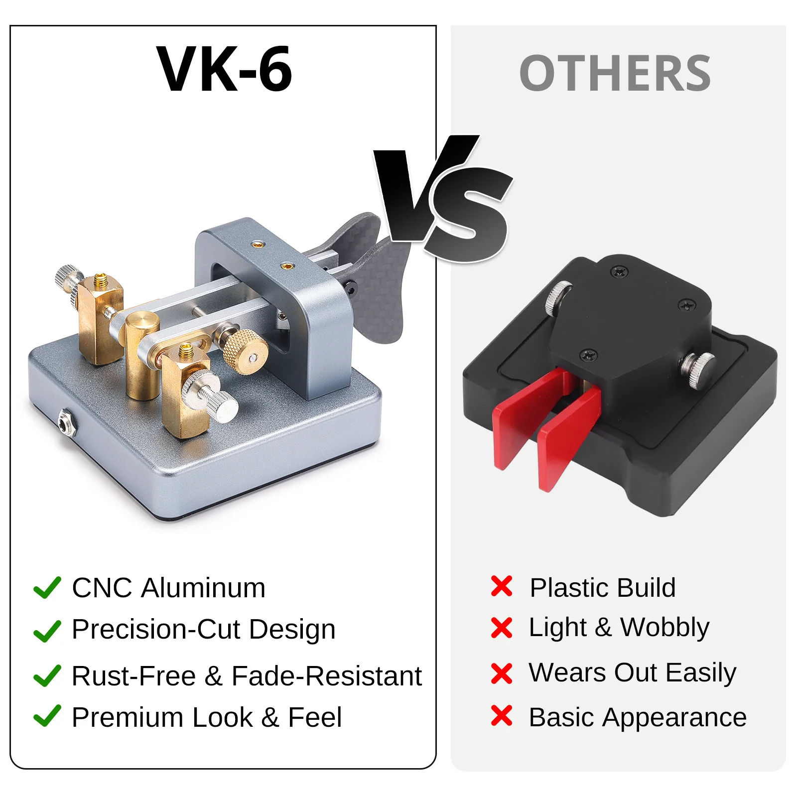 Xiegu VK-6 Iambic CW Morse Code Key | Dual Paddle | Adjustable Spring | 3.5mm Plug | Durable CNC Aluminum Base | for HF Transceiver G90 X6100 X6200 X5105 G106 - Image 6